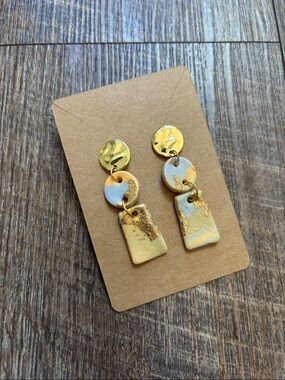 Handmade Gold,Light Blue,Light Green & Peach Polymer Clay Women’s Drop Earrings